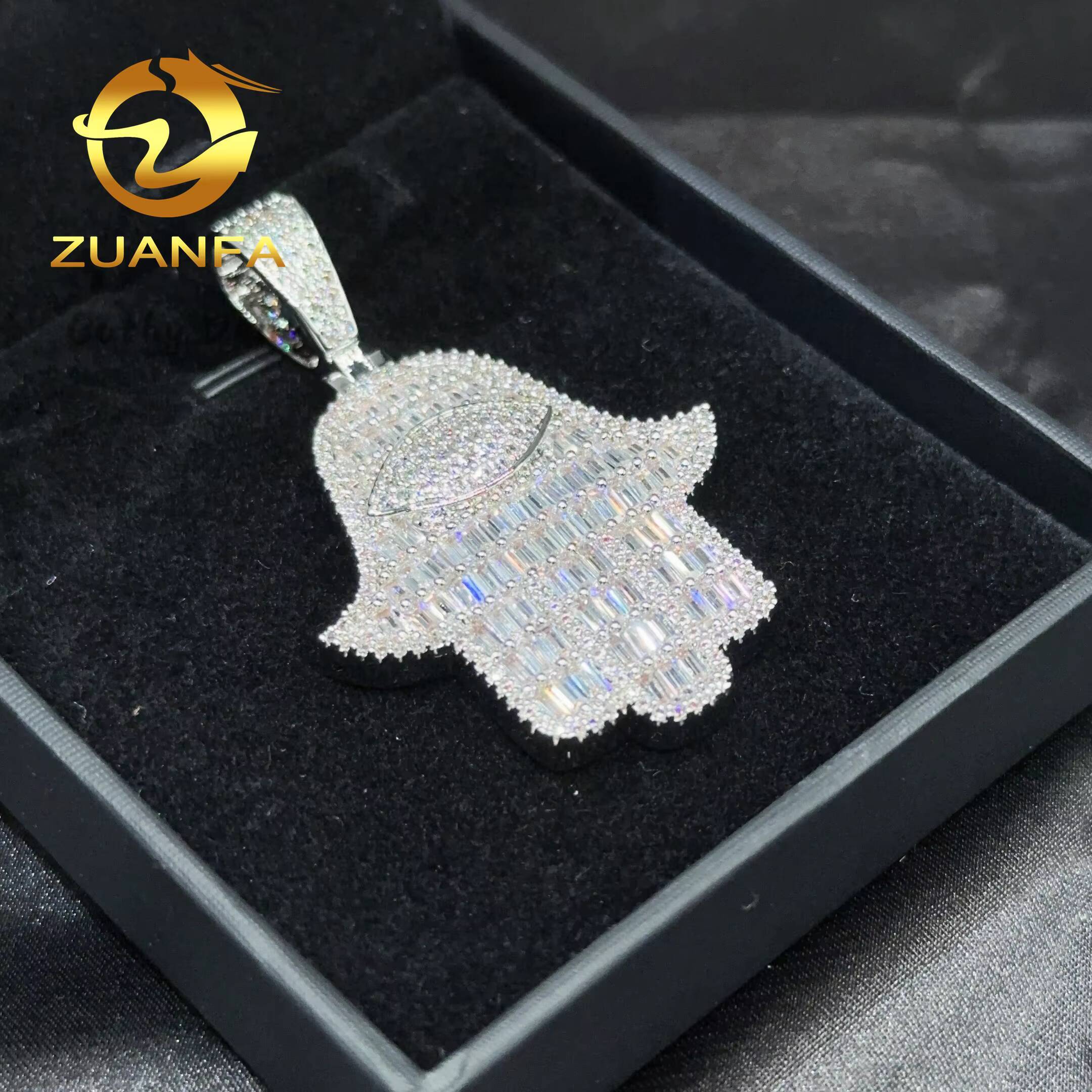 Factory Price Hiphop Jewelry Silver 925 Hasma Hand Pendant Iced Out Moissanite Diamond Pendant Hand Pendant for Cuban Chain