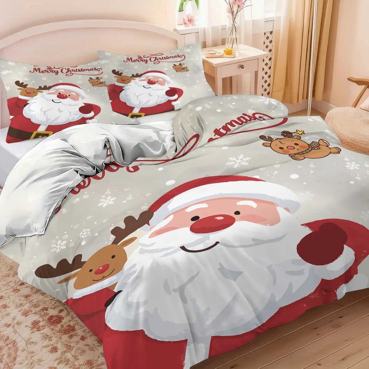 3pc Christmas Music Guitar Print Red Chipless Bedding Set Soft and Comfortable Bedroom Dormitory Multiple Sizes Machine WashableM251118