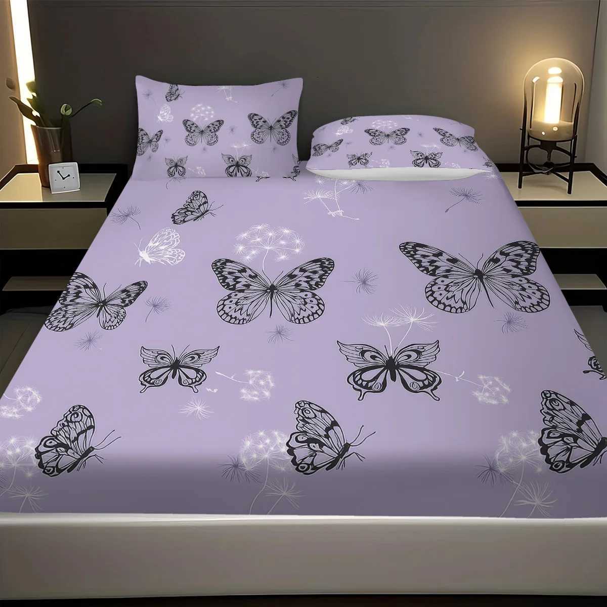3pcs Purple Dreamy Butterfly Romantic Print Coreless Bed Sheet Set Multiple Sizes Bed Cover Bedroom Bedding DecorationM251118