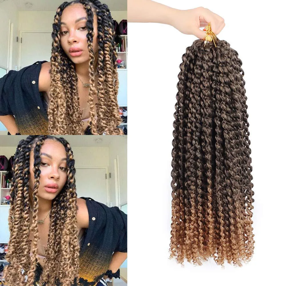 18Inch 2024 Kinky Curly Synthetic Senegalese Soft Fluffy Twists Ombre Brown Braiding Hair Extensions 22 Pieces Afro Curl Water Wave Twist For Black Wo