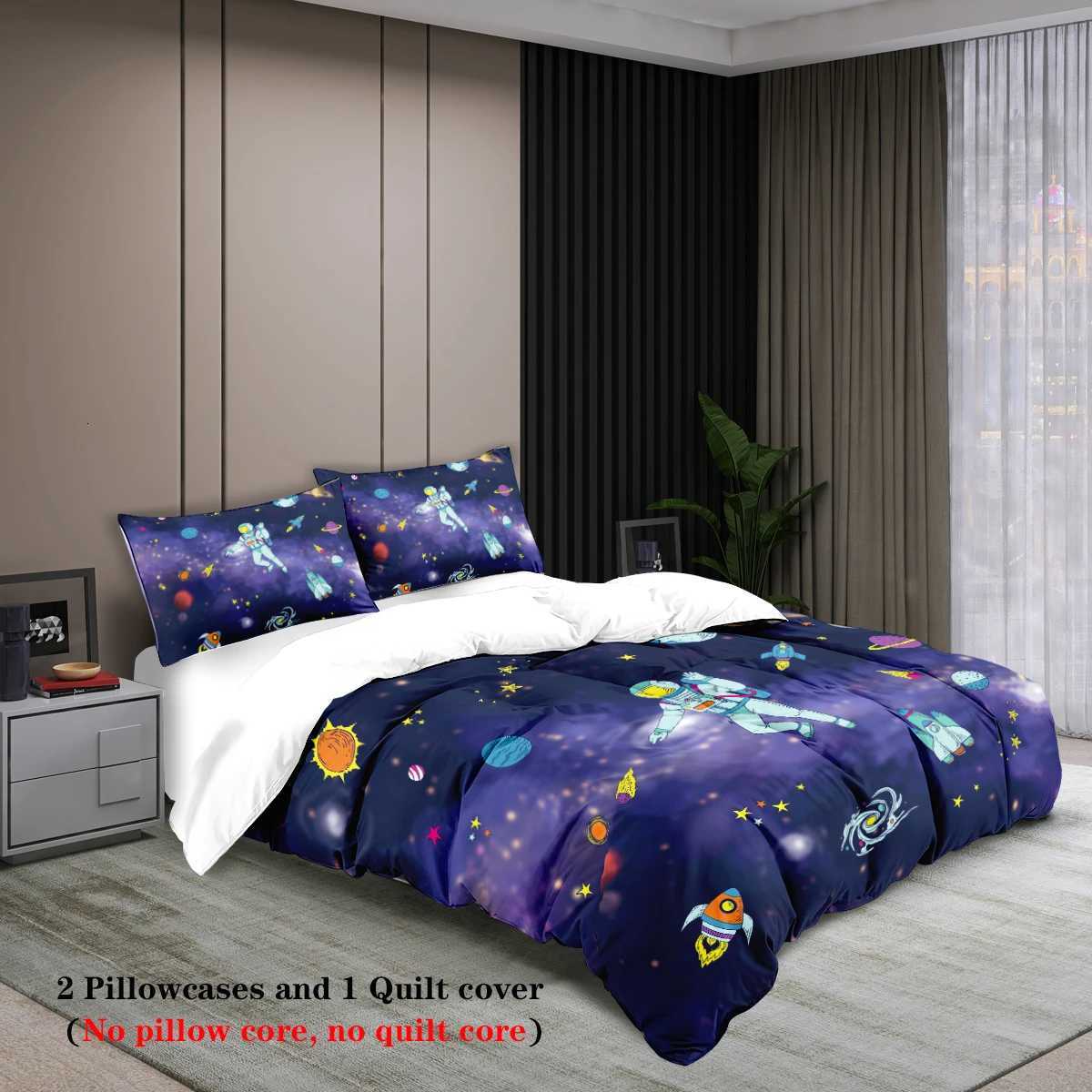 3-piece Starry Sky Space Planet Astronaut Pattern Print 1 duvet cover2 cases no core Comfortable Bedding SetM251118