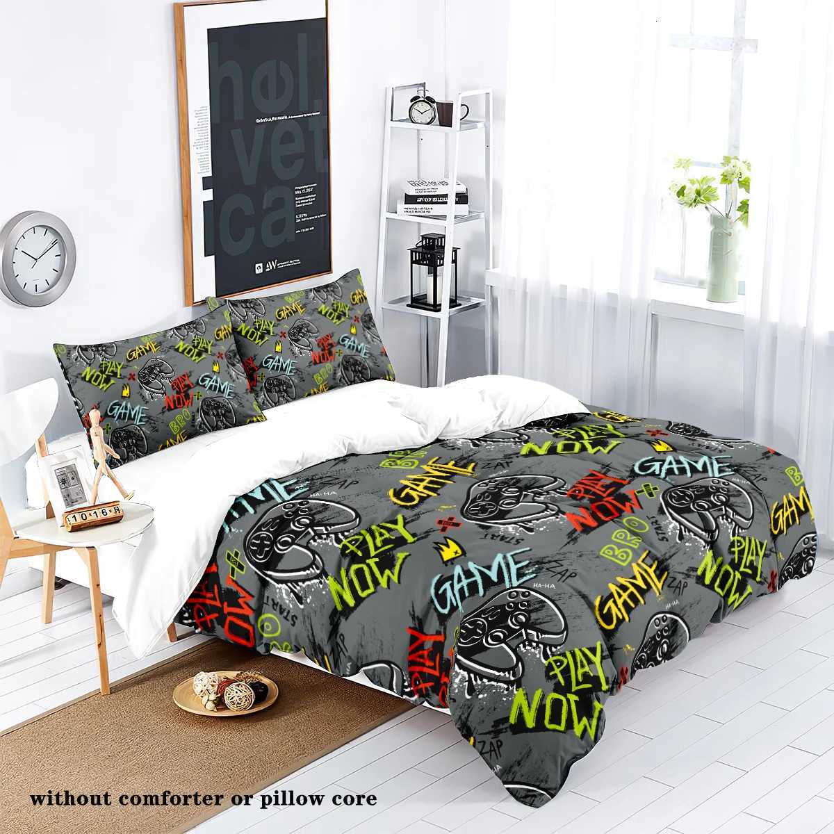 3-piece down duvet cover set with game controller pattern digital printing 1 duvet cover2 cases no core bedding setM251118
