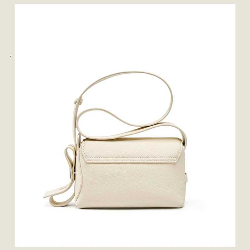 Beige White Geometry Design Flap Bag All-match First Layer Cowhide Leather Adjustable Strap Women Shoulder Crossbody Bag SmallW251118