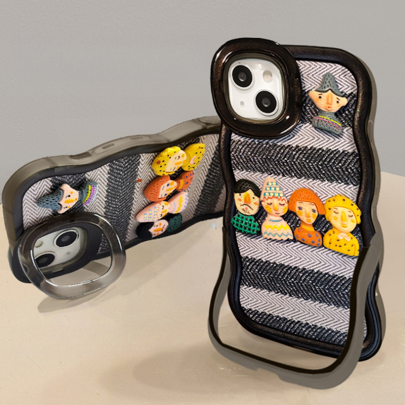 Stripe Doll Lanyard Phone Case Compatible with iPhone 17/16 Pro Max Dual Stand Niche Silicone Protective Case iPhone 16/15