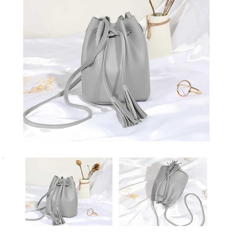 Casual womens drawstring tassel bucket bag female purse handbags pu leather single shoulder bag daily shopping bag sac a mainW251118