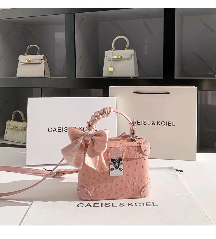 Fashion Pink Dots Square Box High Quality Textured Leather Women's Handbag Lady Purse Female Shoulder Messenger Casual Bag