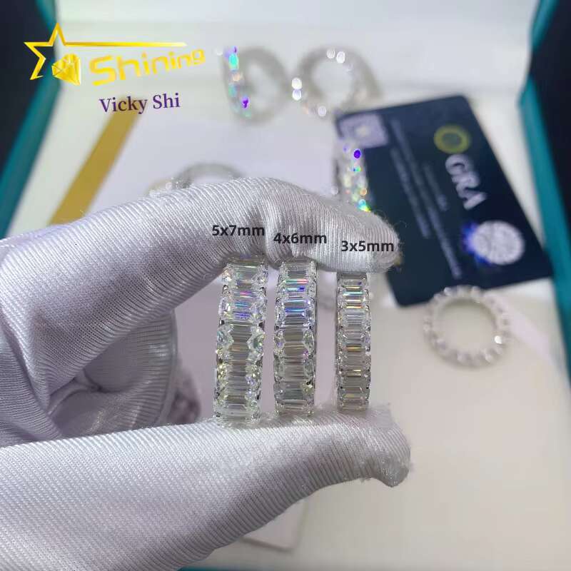 Women Fine Jewelry Rings Emerald Oval Marquise Round Shape Sier Moissanite Dia Engagement Ring Band