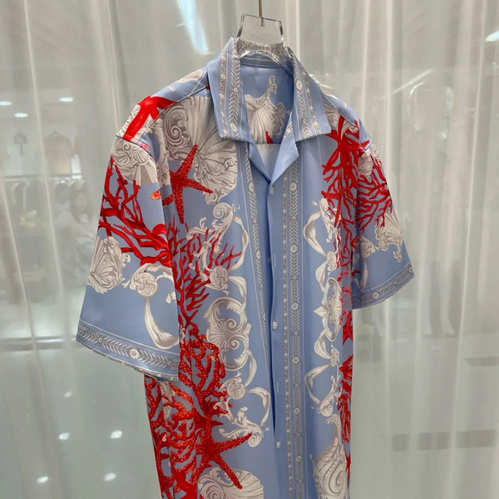 SpringSummer Fashionable Casual Youth Travel Digital Printed Mens Short sleeved Shirt 250418