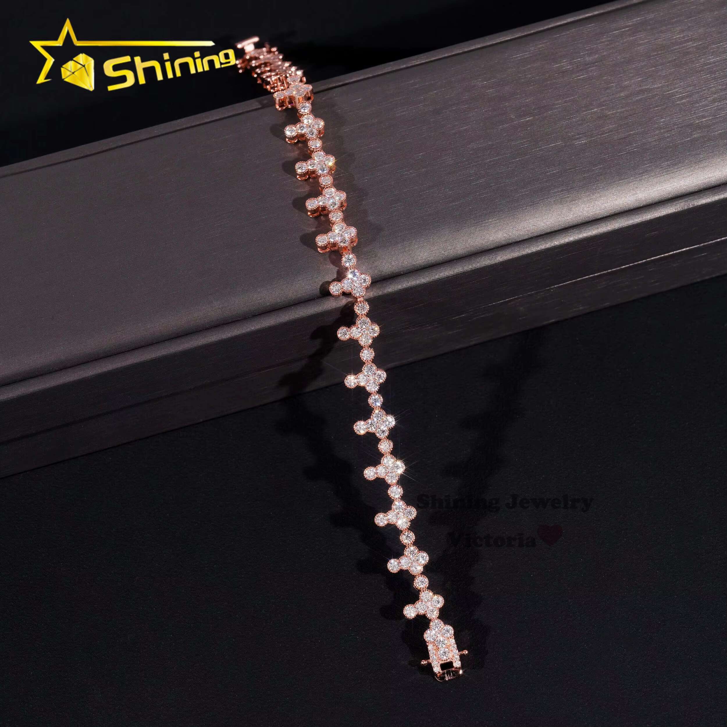 New Design 8mm Lab Dia Real Gold Plated Sterling Sier Vvs Moissanite Hip Hop Jewelry Tennis Cross Bracelet