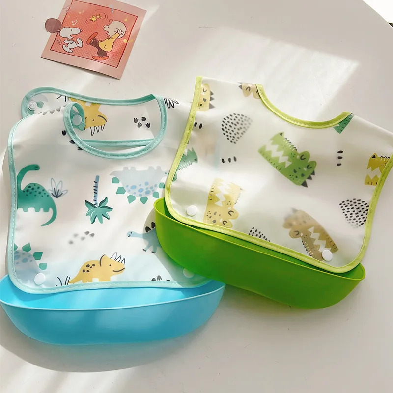 Detachable rice bag baby feeding bib s silicone waterproof suitable for babies infants Burp cloth cartoon adjustable 250414z