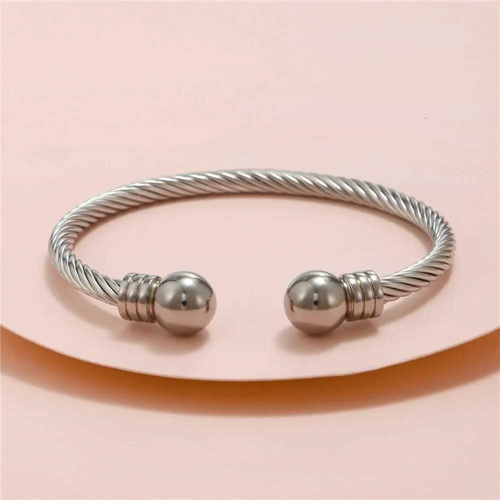 Titanium Stl Charm Ball Open Cuff Bangle For Women No Fade Color Wire Rope Bracelet Fashion Female Wrist Ornament Jewelry Gift C251118