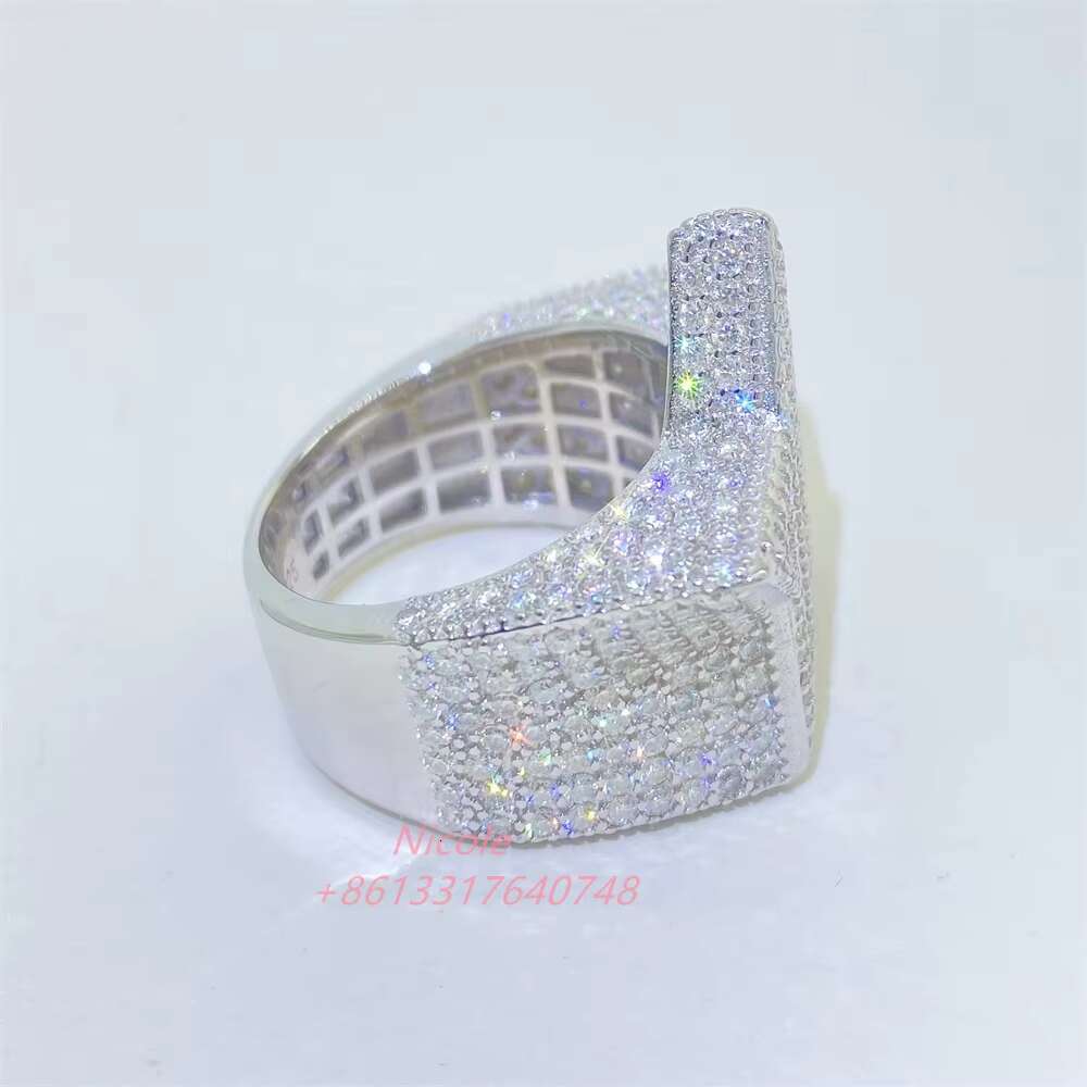 Ready to Ship Bling 925 Sterling Silver Star Shape baguette Diamond Moissanite Ring Hip Hop Iced Out Mens Rings