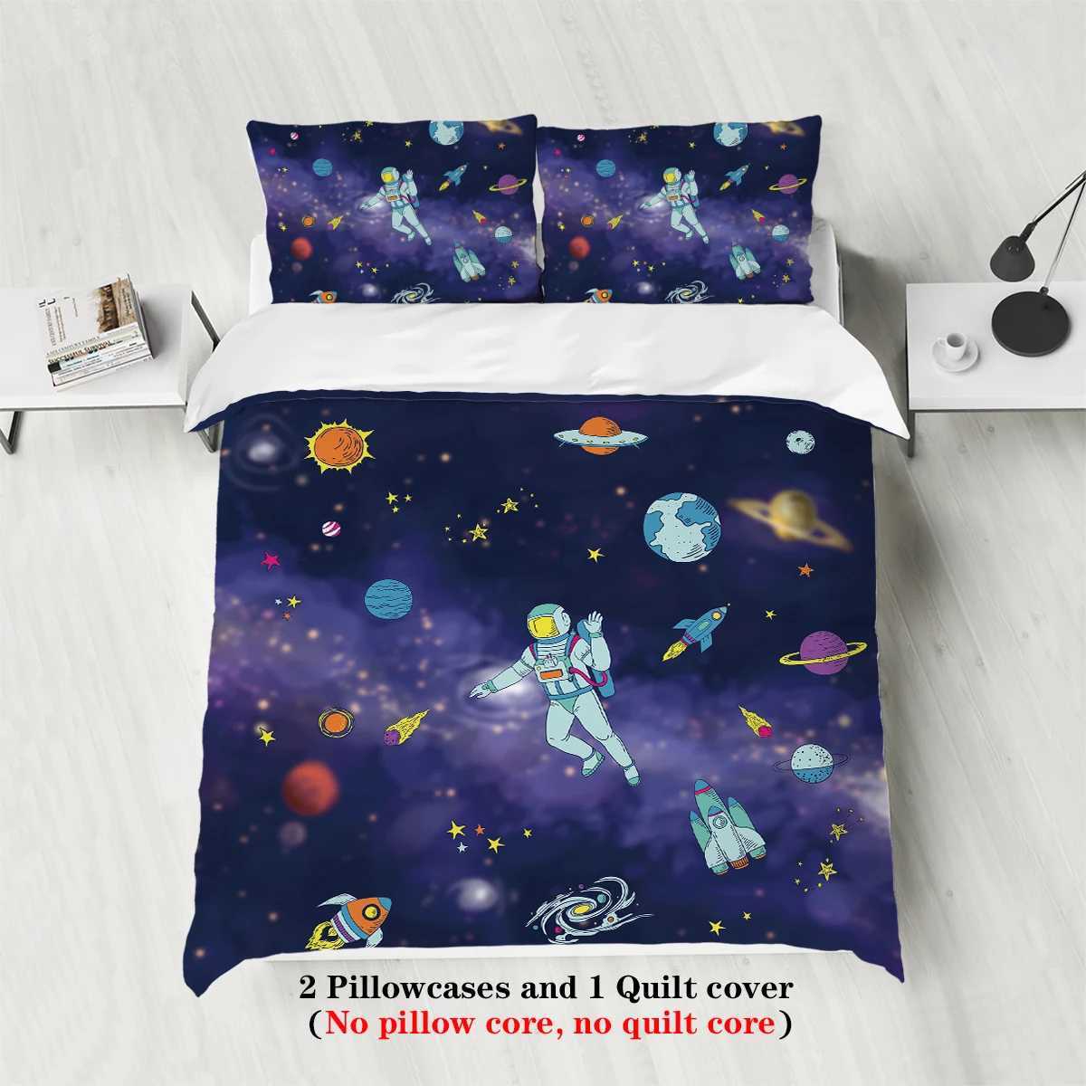3-piece Starry Sky Space Planet Astronaut Pattern Print 1 duvet cover2 cases no core Comfortable Bedding SetM251118