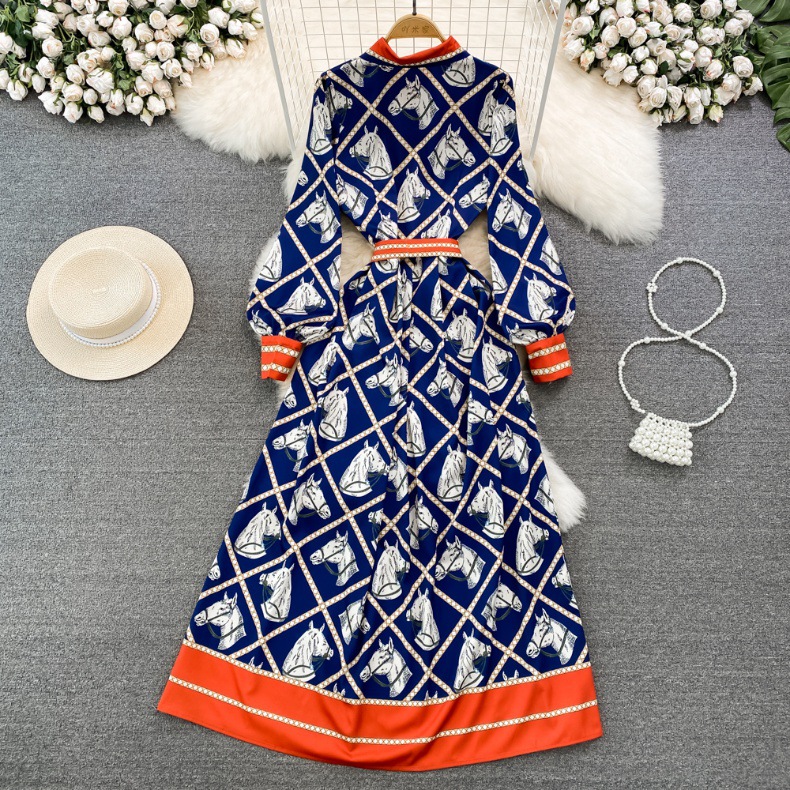 Elegant Women's Two Piece Sets Blouses Luxury Brand Design Horse 2025 The autumn Long Dress With LACES Features A High-end And Elegant Style