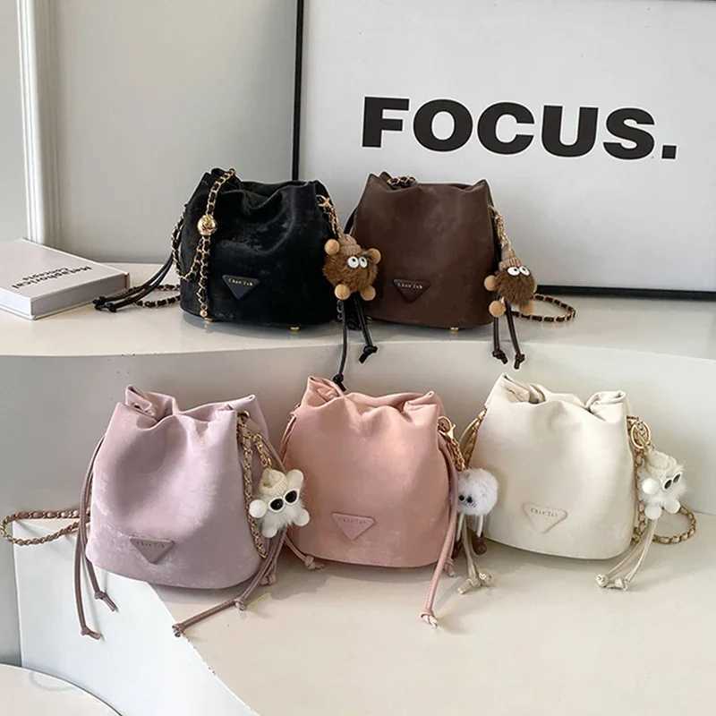Cute Small Drawstring Bucket Bag Shoulder Bag 2024 New PU Leather Chain Fashion Trend Handbag For WomenW251118