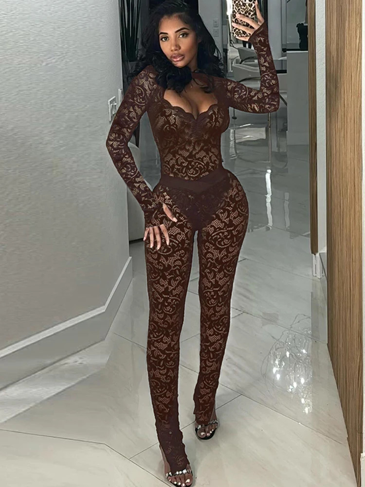 Weird Puss Sexy Jacquard 2 Piece Set Women Y2K Coquette Backless Hollow BodysuitLeggingsTight Midnight Clubwear Skinny Outfits 250417