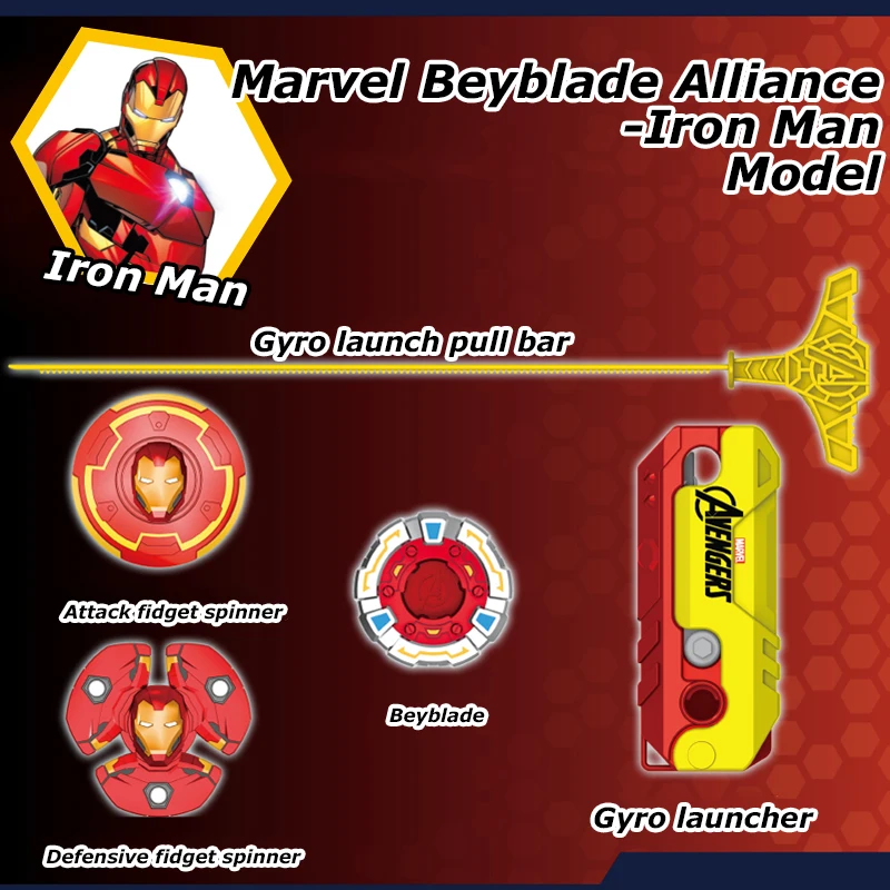 Marvel Avengers Iron Man Style Beyblade Battle game Beyblade launcher 4PCS Fidget Spinner Movie Peripheral Toy Set Boys Gifts