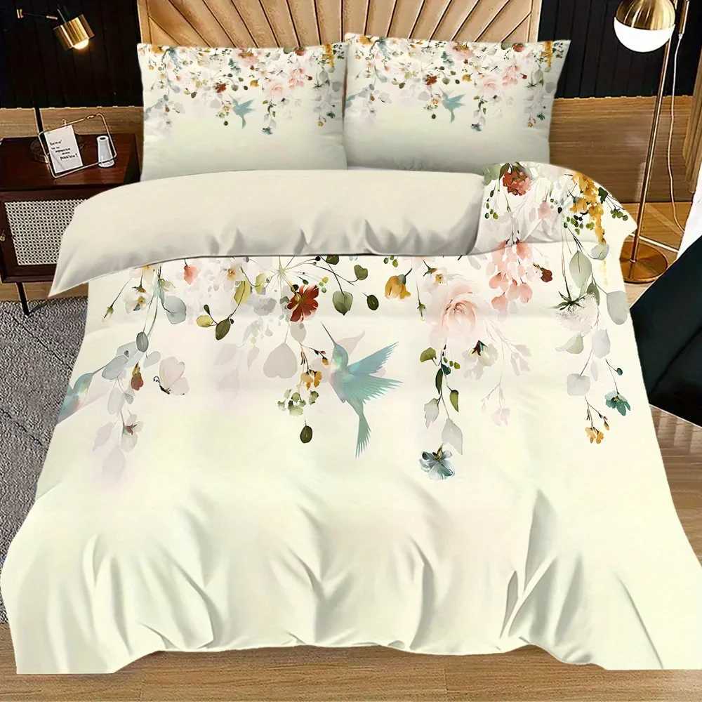 3pcs Simple Flowers and Birds Printed Quilt Set- Includes 1 Quilt Cover and 2 Cover without FillerM251118