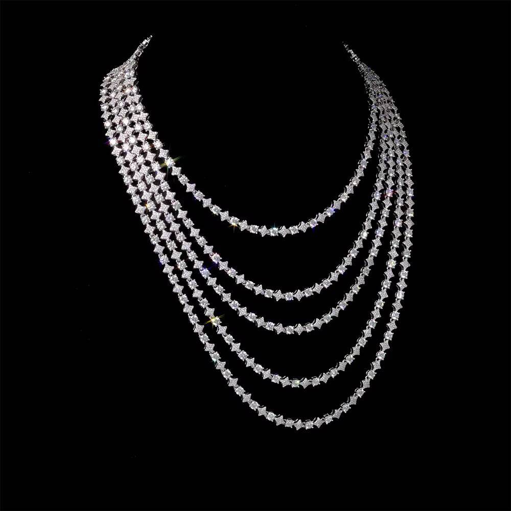 NUOYA Womens Fine Jewelry 6mm Star Shape Tennis Chain 925 Silver Shiny Round Cut VVS Moissanite Stones Hip Hop Style