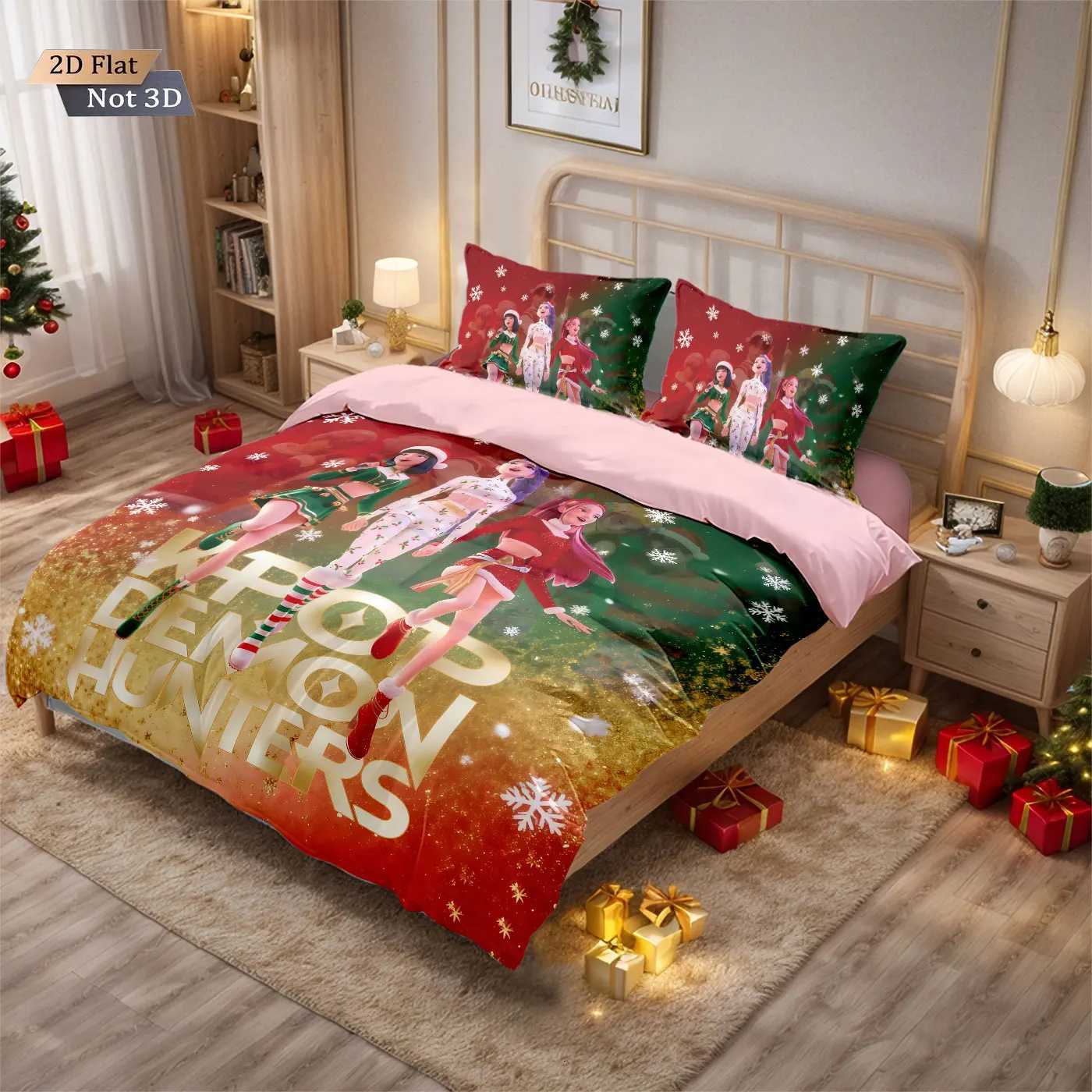 3pcs Christmas K-Pop Demon Hunters Printed Chipless Bedding Set Soft and Comfortable Dormitory Bedroom Multiple Sizes Machine WaM251118