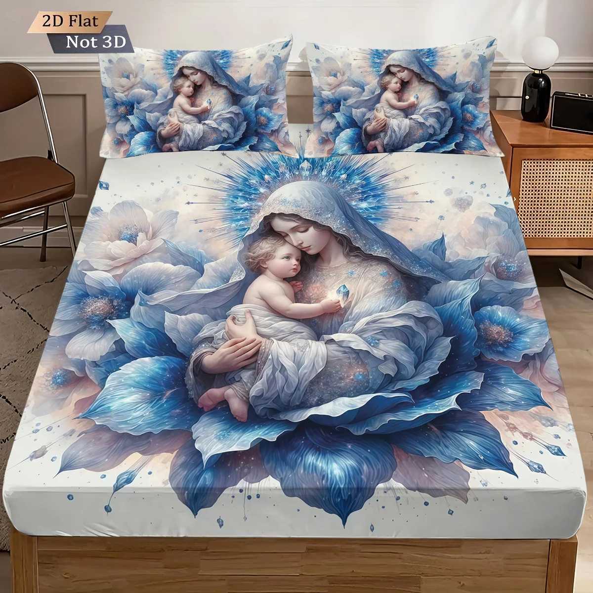 3pcs Holy Virgin Mary print coreless bed sheet set multiple sizes bedcovers bedroom bedding decorations soft machine washableM251118