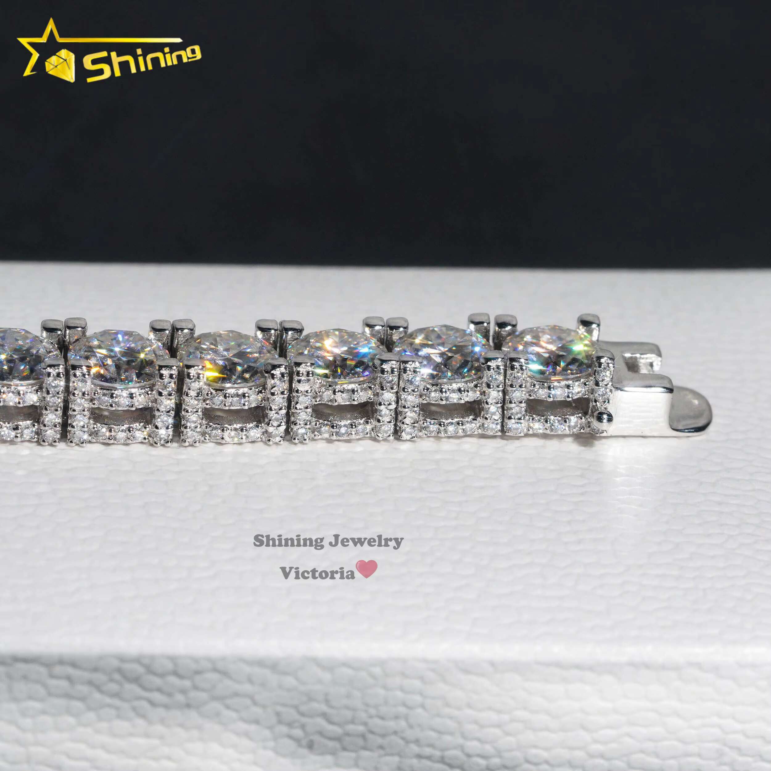 Fine Hip Hop Jewelry Handmade HIgh Quality 5mm 6.5mm Sterling Sier Side Iced Round Moissanite Dia Tennis Bracelet