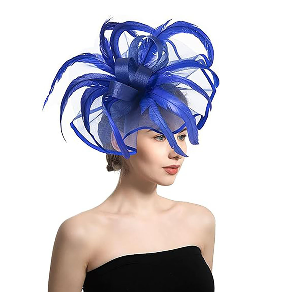 Women Bridal Wedding Headdress Satin Feather Hair Accessories Cocktail Headwear Evening Tea Party Derby Fascinators Hat