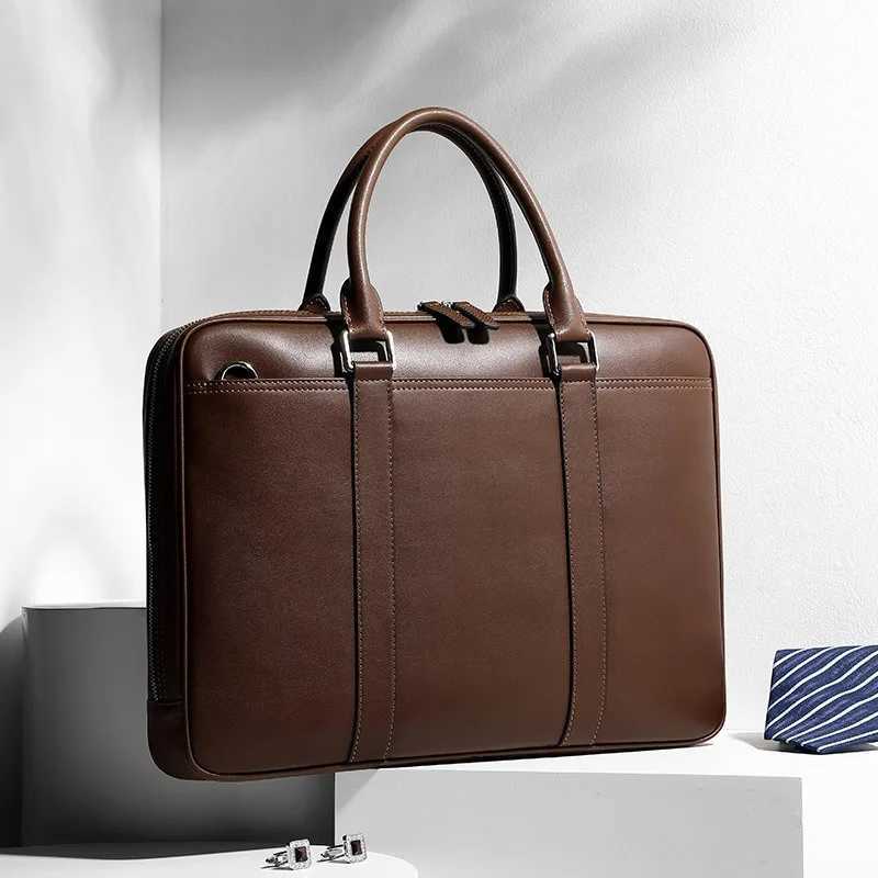 Leather mens laptop bag mens business handbag casual large capacity briefcase simple one shoulder cross body handbag Z250418