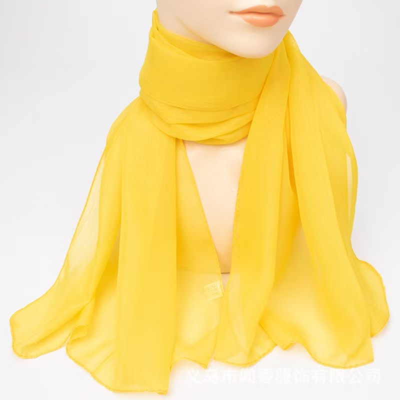 K438 Solid color chiffon silk scarf for women for dance party uniform decoration scarf flowing long scarf thin sunscreen neck collar