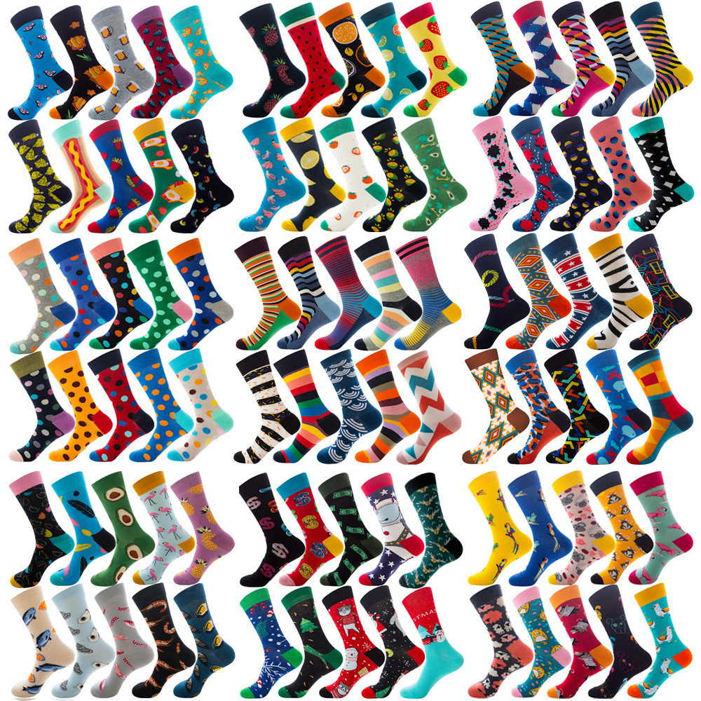 New autumn Diamond Mens socks Christmas animal fruit socks food dots