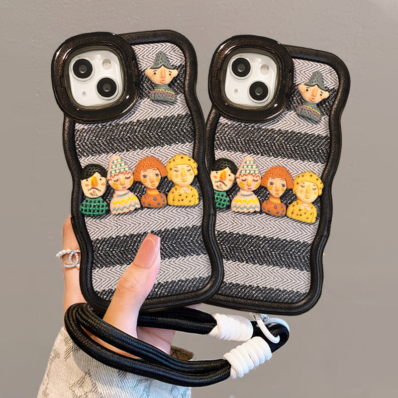 Stripe Doll Lanyard Phone Case Compatible with iPhone 17/16 Pro Max Dual Stand Niche Silicone Protective Case iPhone 16/15