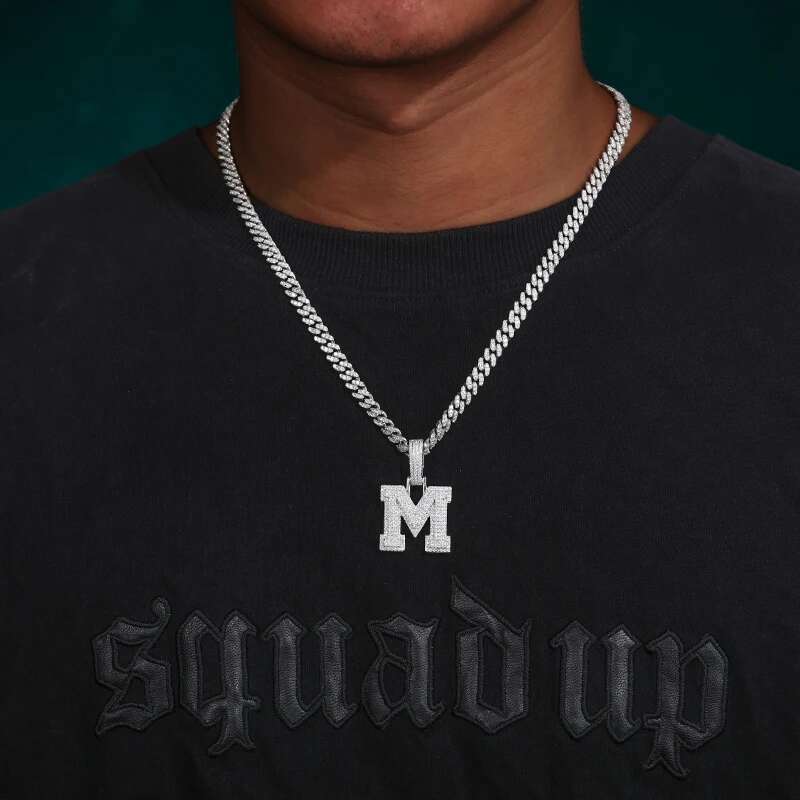 New A-Z Sier Moissanite Necklace Unisex Classic Letters Pendant For Men Hip Hop Fine Jewelry