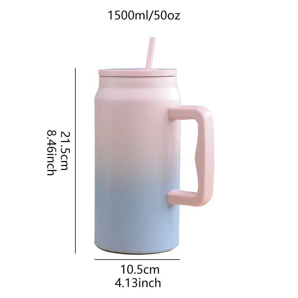 50oz Large Capacity Stainless Steel Travel Coffee Mug Portable Vacuum Insulated Water Cup Thermo Bottle with Handle Straw ForCar Y251120 W260226