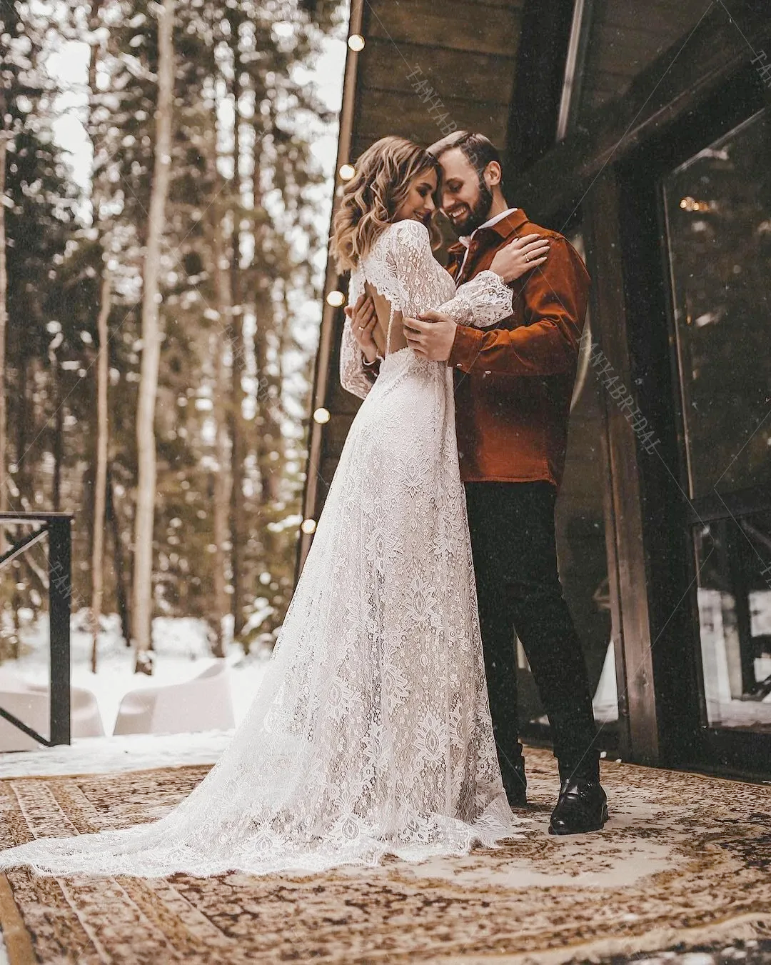 Bohemian beach Lace Wedding Dresses Long Sleeve western country cowgirl Bridal Gowns V-Neck Fashion Vestido De Noivas S7502