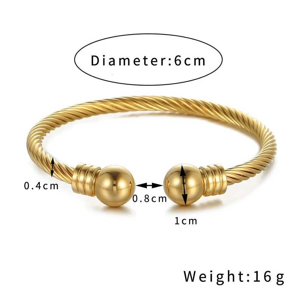 Titanium Stl Charm Ball Open Cuff Bangle For Women No Fade Color Wire Rope Bracelet Fashion Female Wrist Ornament Jewelry Gift C251118