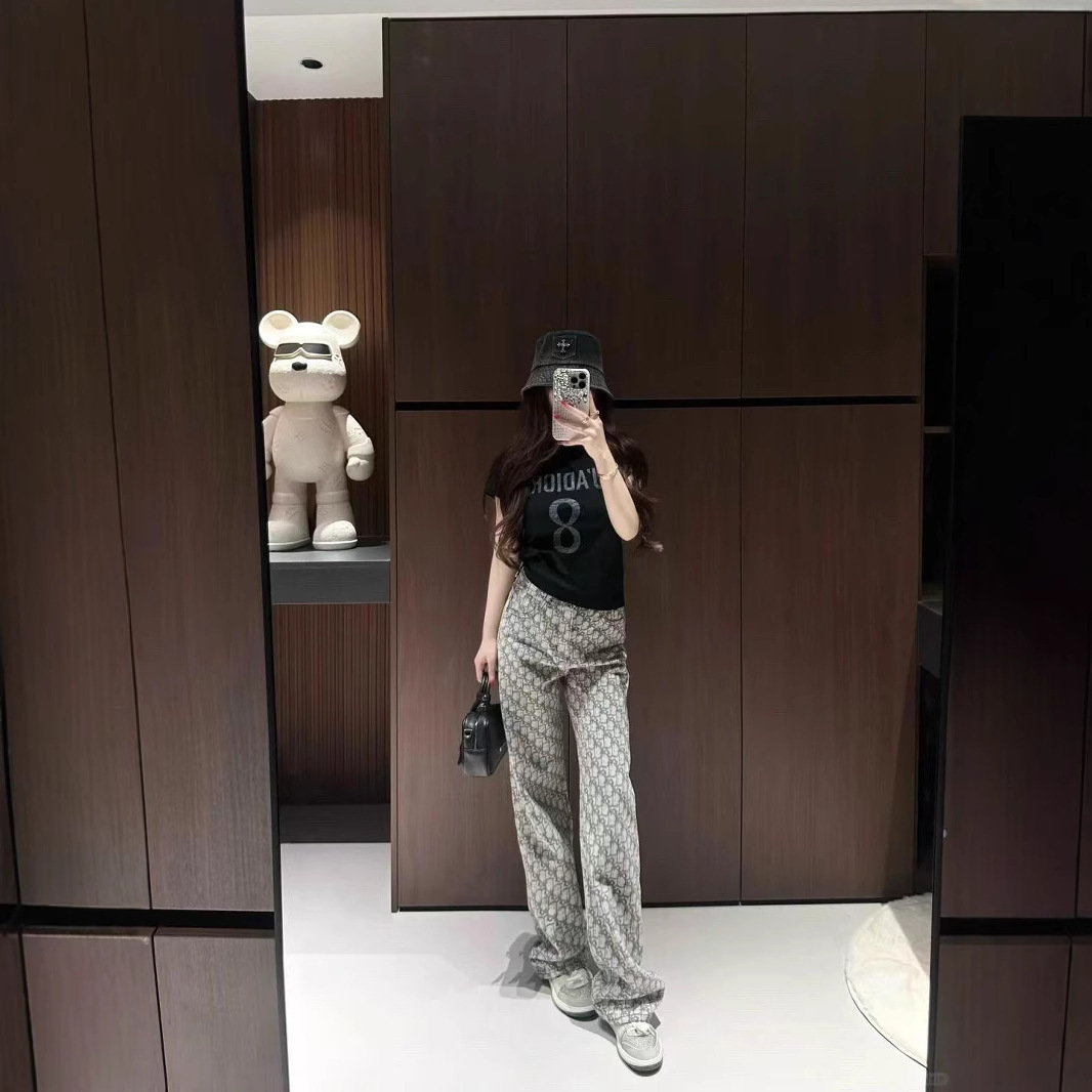 Designer 2025 Fully Printed Women's Straight Leg Jeans With Luxurious And Fashionable Letters, Student Pants, Summer Trend, Light Colored Casual 