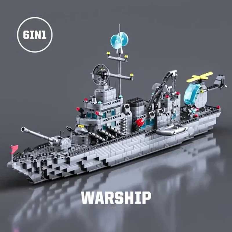 1560pcs 6 IN 1 Military Navy Ship Sets Building Blocks War Army Boat Plane Model Toys for Boys Bricks Toys Christmas Gifts C251118