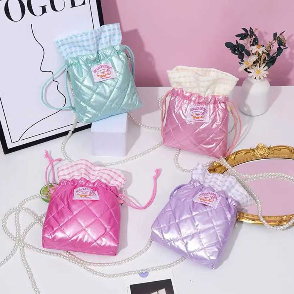 Portable Drawstring Small Bucket Bag Lightweight Pearl Chain Shoulder Strap Travel Bucket Bag Shoulder Bag for TravelW251118