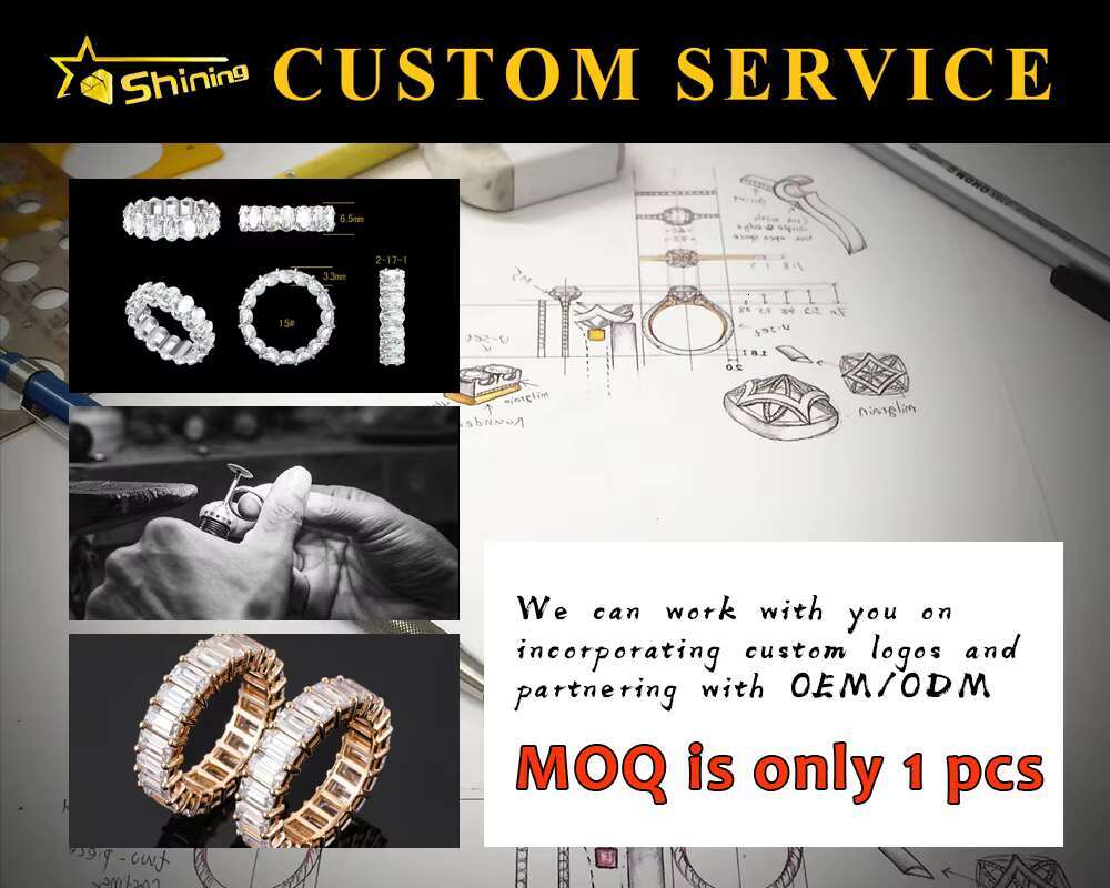 10K 14K Real Gold Wedding Full Lab Grown VVS Moissanite Dia Jewelry Engagement Eternity Band Ring