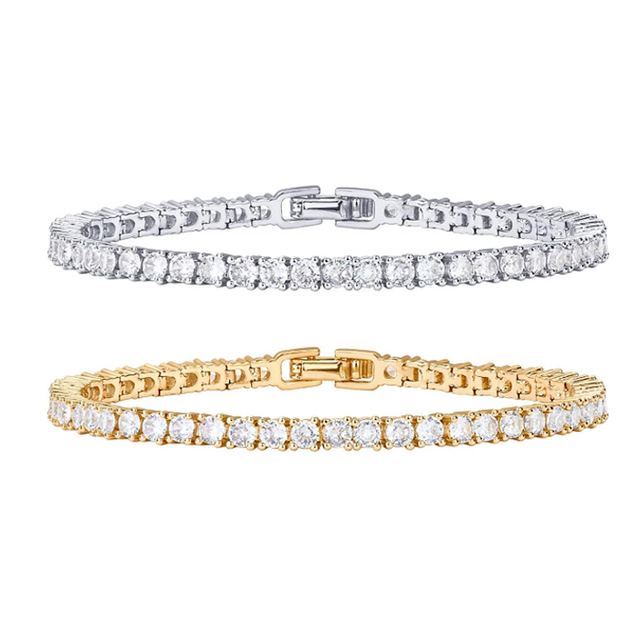 18K gold-plated 3mm cubic zirconia classic tennis bracelet | Women's gold bracelet | Size 6.5-7.5 inches Mom girlfriend holiday gift