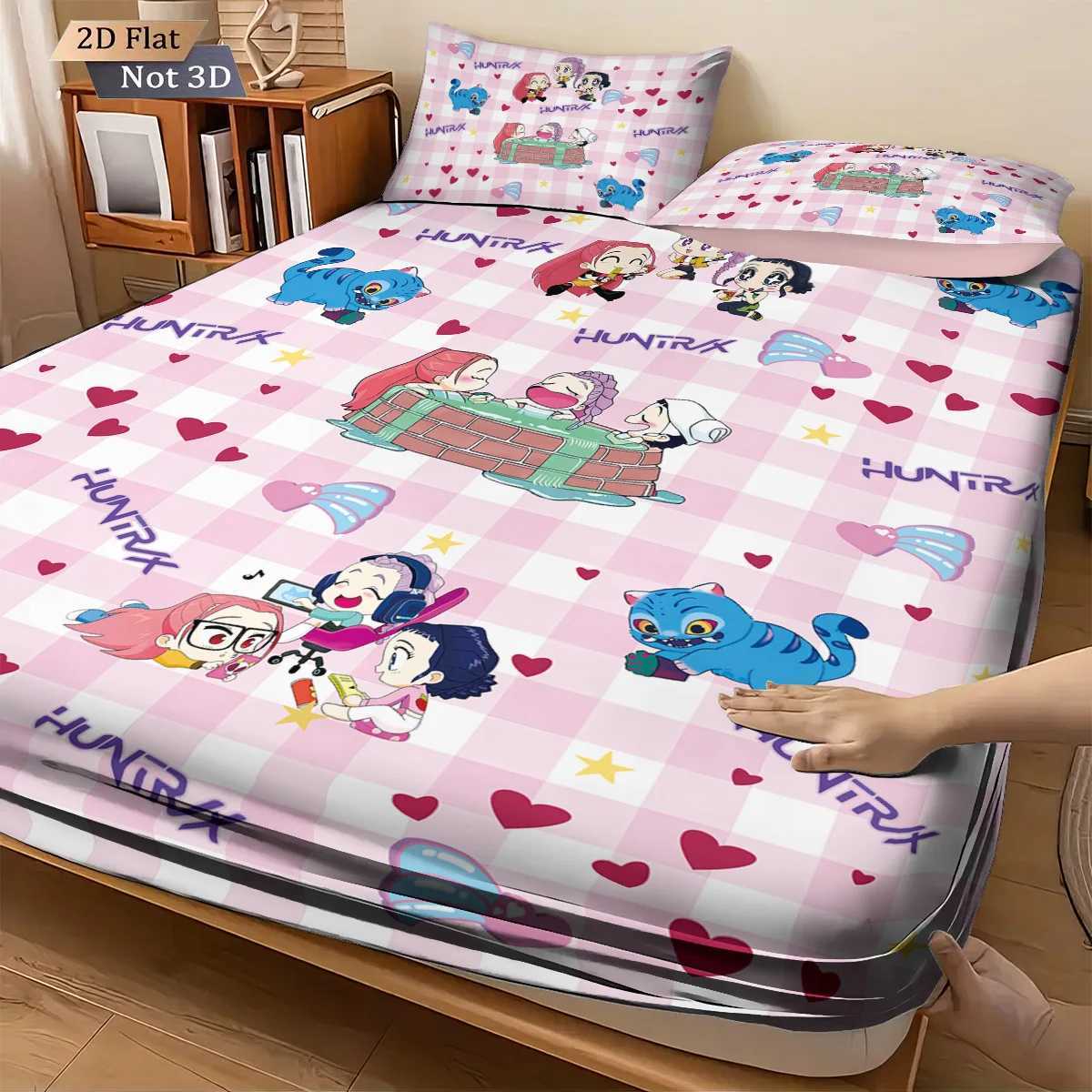 3pcs K-Pop Demon Hunters Print coreless Bed Sheet Set Multi Size Soft Bed Cover Bedroom Bedding Decoration Machine WashableM251118