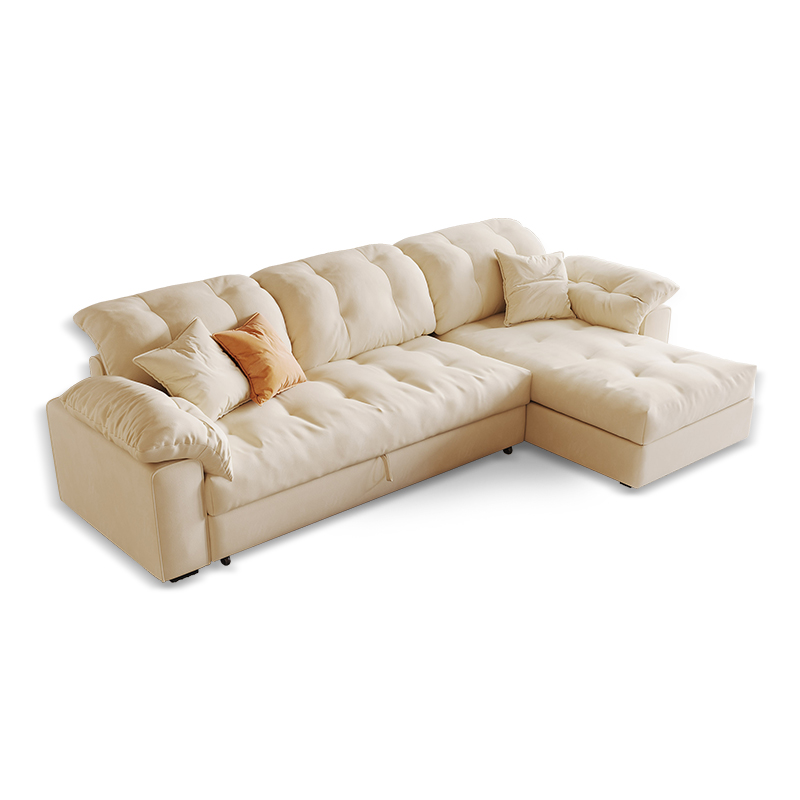 Cream-Style Storage Sofa Bed for Small Spaces, Corner Storage Convertible Sectional, Extendable Couch Bed with Hidden Compartment,-879