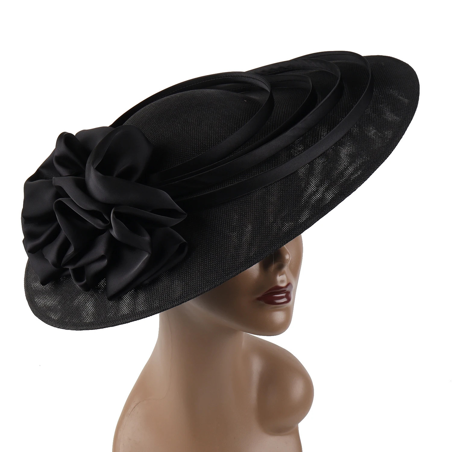 Black Large Flower Fascinator Sinamay Church Hat kentucky Hat Wedding Headband Hat Cocktail Tea Party for Women 250326
