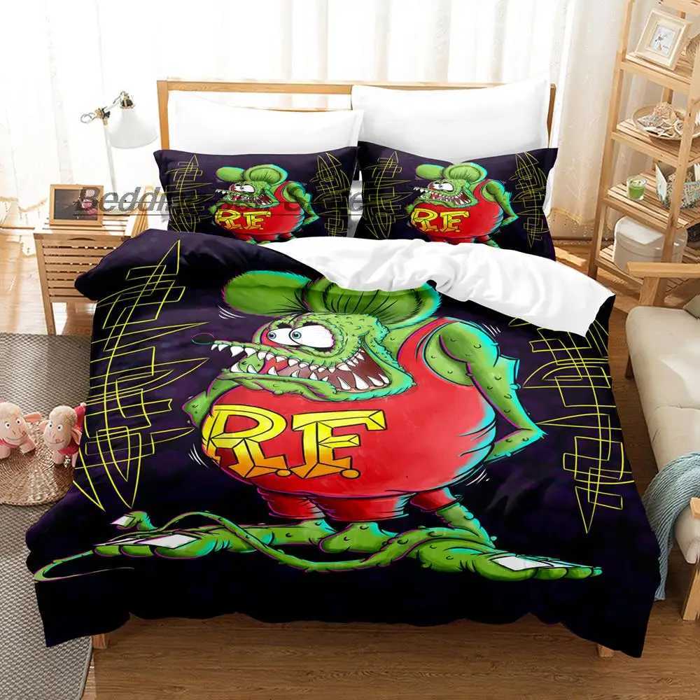 New Rat Fink Bedding Set Single Twin Full Queen King Size Bed Set Aldult Kid Bedroom Duvetcover Sets 3D Anime Bed Sheet SetM251118