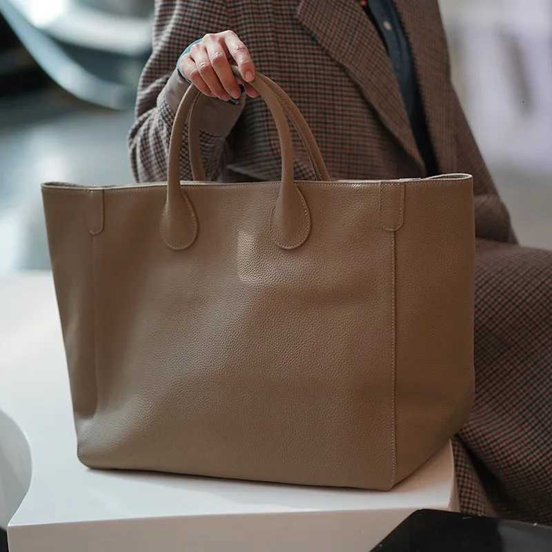 Womens Genuine Leather Tote Bag European American Style Simple Large Capacity with Open Pocket PersonalizedW251118