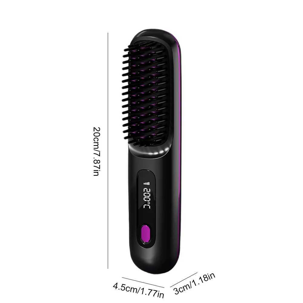 Cordless Hair Straightener Negative Ions Hair Straightener Digital Display Mini Hot Hair Comb Rechargeable for All Hair Types W250610