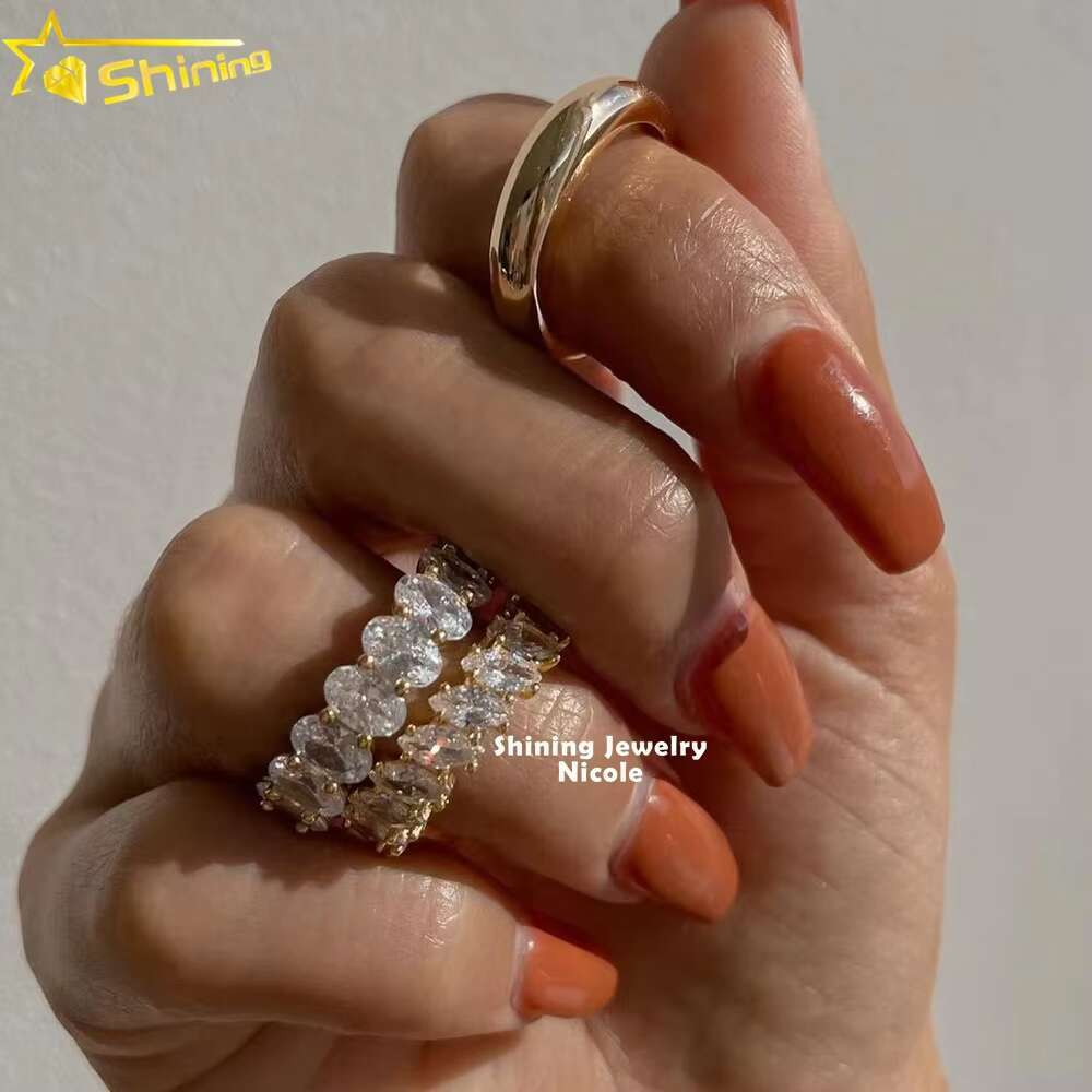 New Hot Style Sterling Sier Fancy Shape Whole Eternity Dia Moissanite Band Ring