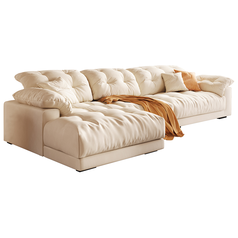 Cream-Style Foldable Sofa, Soft Plush Fabric Couch with Cushions, Modern Comfortable Convertible Sofa for Living Room, Space-Saving & Stylish Home Fur