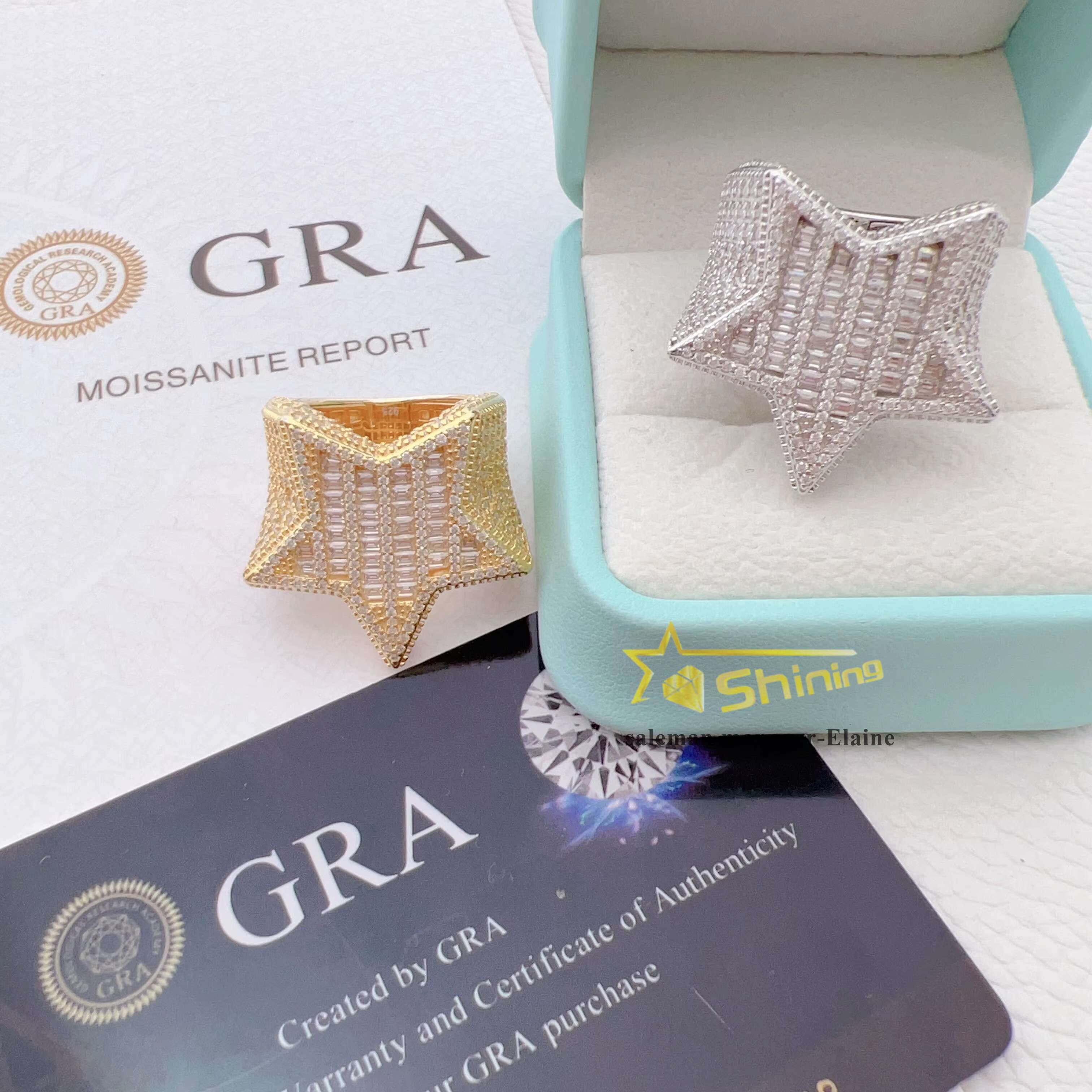 Gra Certificate Fine Jewelry Custom Vvs Moissanite Mens Sterling Sier Rings