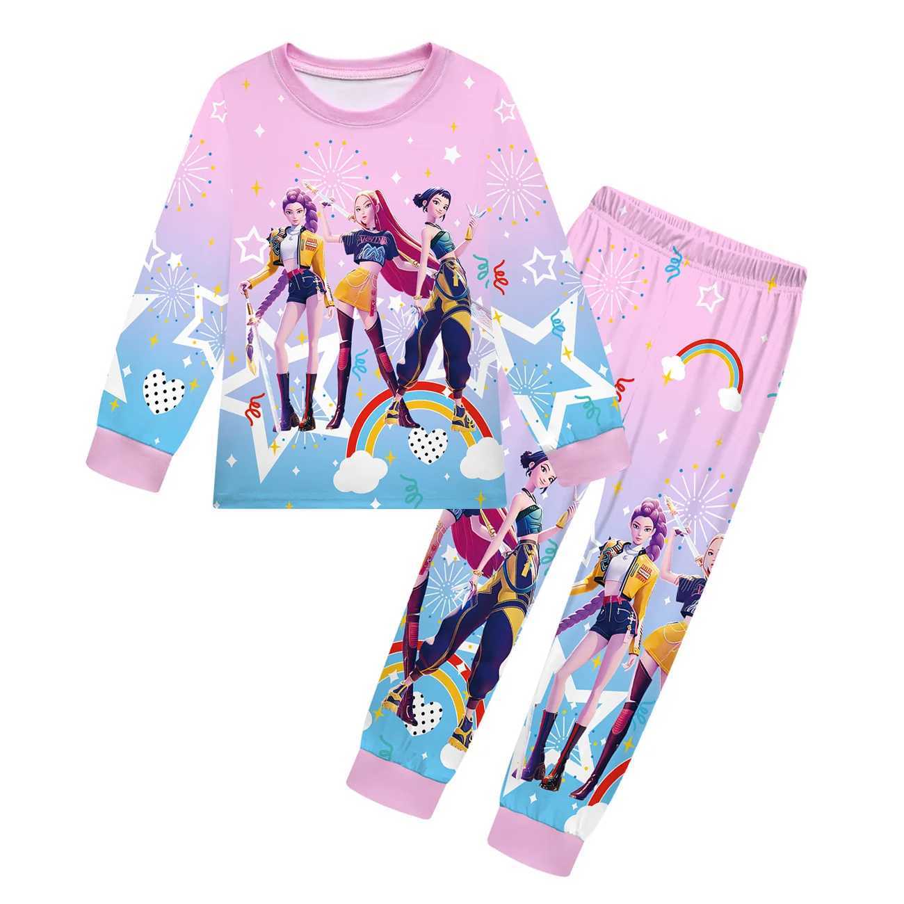 KPop Demon Hunters Kids Pajamas Set Girls Boy Long Sleeve T-shirt And Pants 2pcs Autumn Sleepwear Comfortable Fashion Clothes C251118